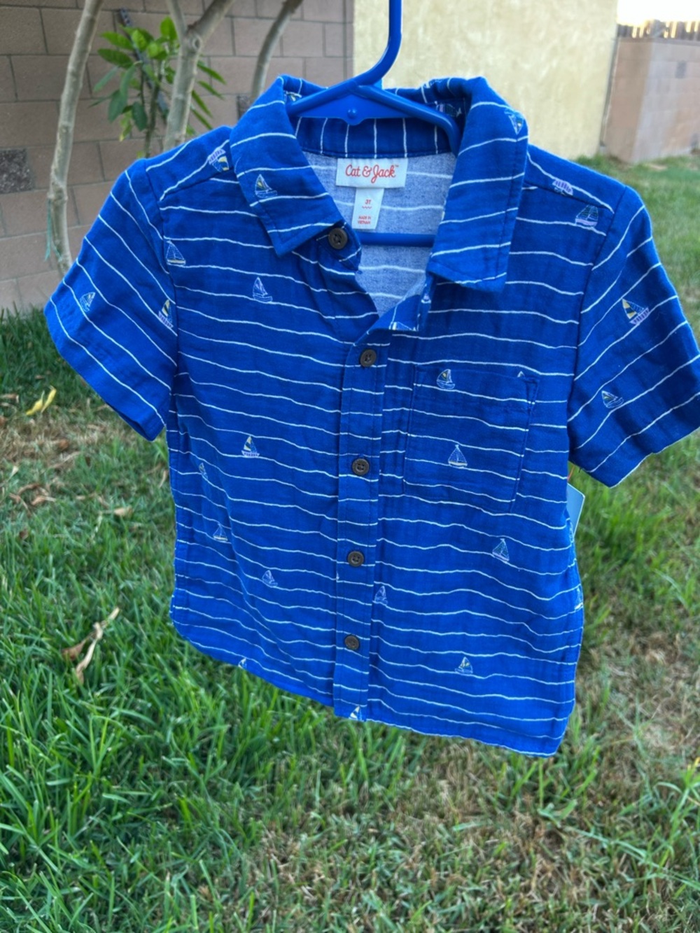 Cat & Jack Royal Blue Striped Sailboat Button-Down Shirt